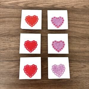 Mini Glitter Heart Valentine Cards - Lace Heart - Red Purple - Handmade